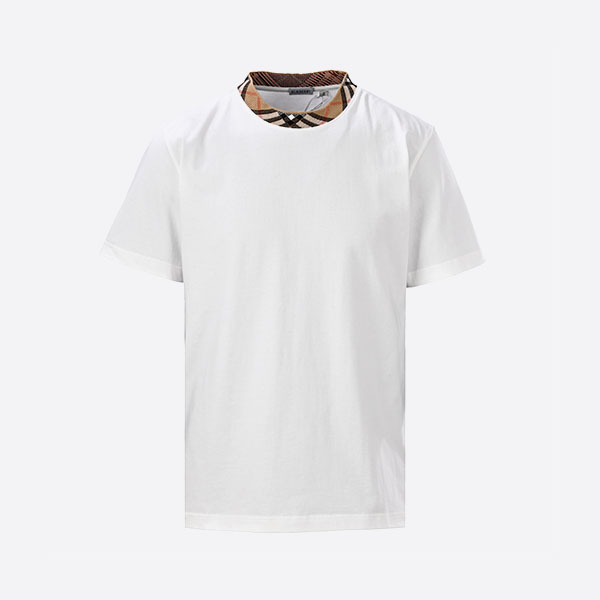 バーバリーチェックネックトリムコットンTシャツ（チョーク）