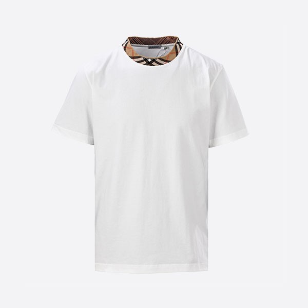 バーバリーチェックネックトリムコットンTシャツ（チョーク）
