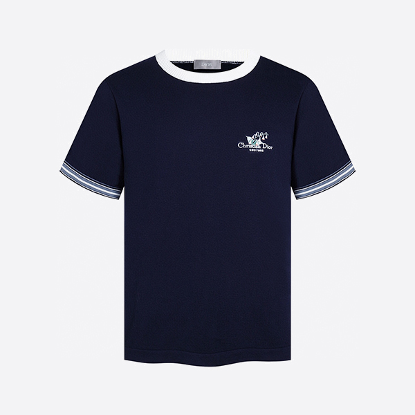 ディオール ストライプトリム クルーネック Tシャツ（ブルー）