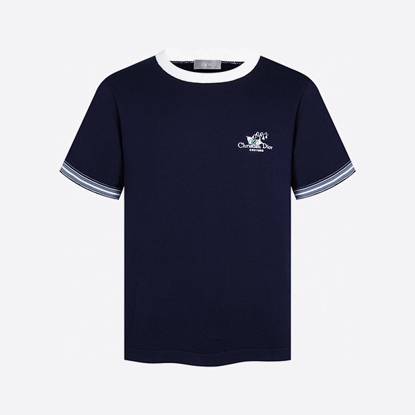 ディオール ストライプトリム クルーネック Tシャツ（ブルー）