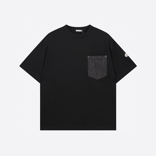 モンクレール ネイビーブルー コットン＆デニム Tシャツ ポケット付き