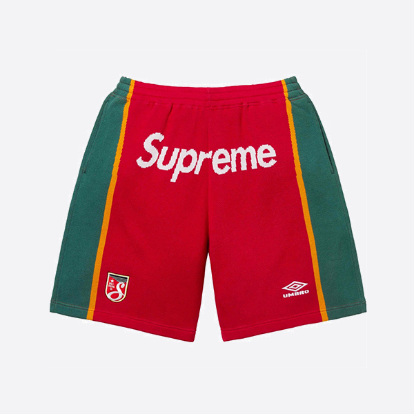 シュプリーム x アンブロ ニット サッカーショーツ レッド