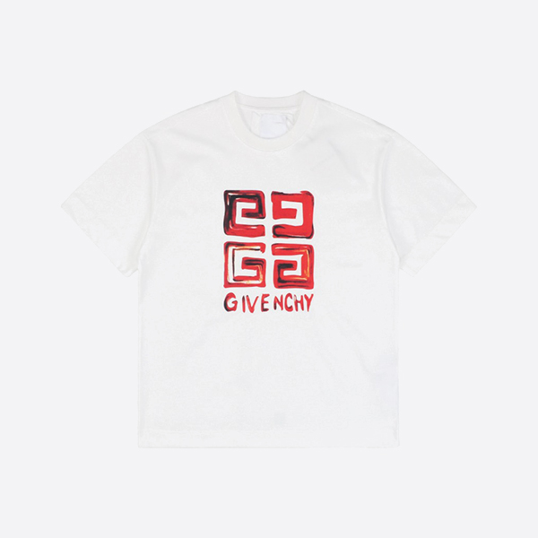 ジバンシィ 4G ロゴ スリム Tシャツ ホワイト レッド