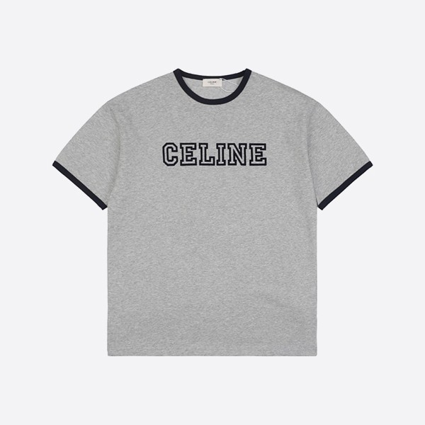 セリーヌ レギュラーTシャツ コットンジャージー グレーメランジ/ネイビー