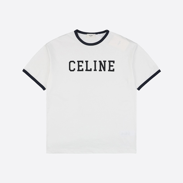 セリーヌ レギュラーTシャツ コットンジャージー ウォッシュドホワイト/ブラック