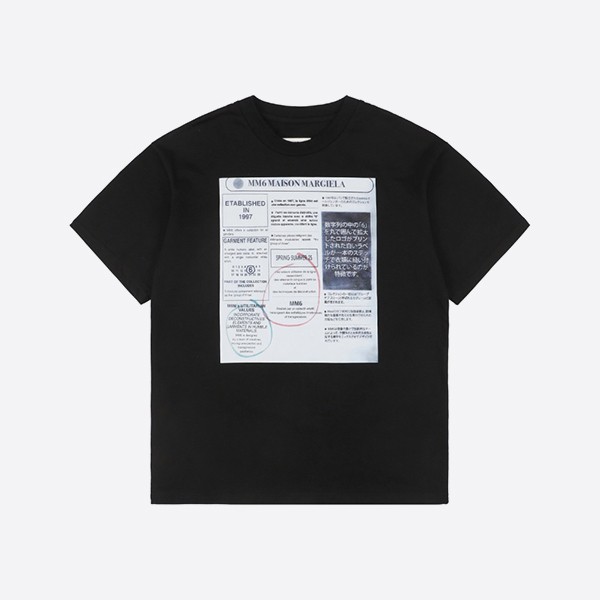 MM6 メゾン・マルジェラ ニュースペーパーロゴ Tシャツ ブラック
