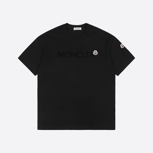 モンクレール ブラック フロックロゴ コットンTシャツ ブラック