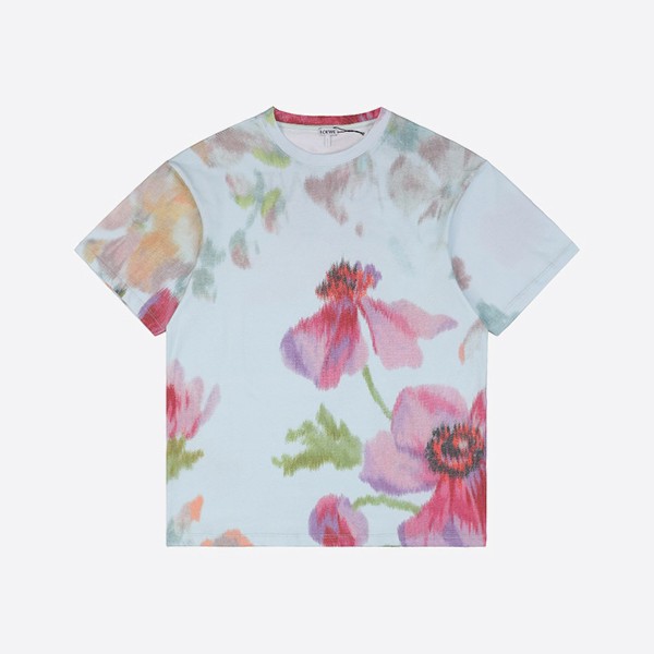 ロエベ フローラル デジタルプリント ルーズフィット Tシャツ コットン ブルー
