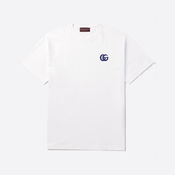 グッチ ホワイト 刺繍 ダブルG コットンジャージー Tシャツ