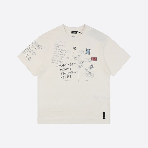 フェンディ ポストカードプリント コットンTシャツ ホワイト