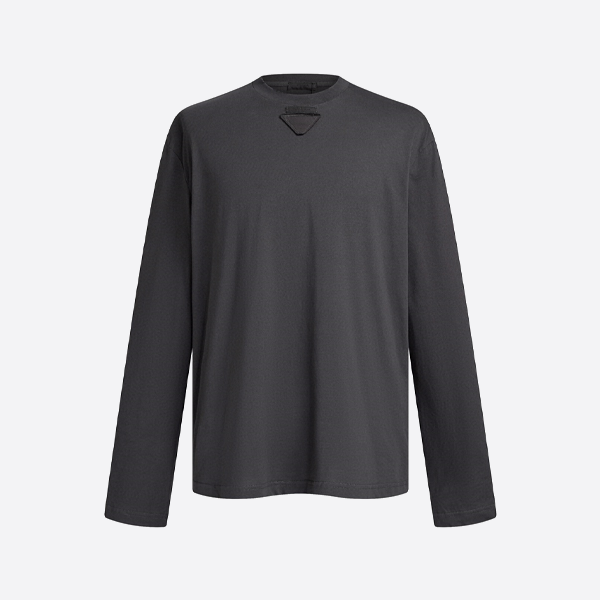 プラダ リードグレー 長袖コットンTシャツ