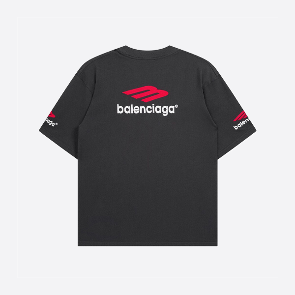 バレンシアガ 3B スポーツアイコン Tシャツ ミディアムフィット ブラック/レッド/ホワイト