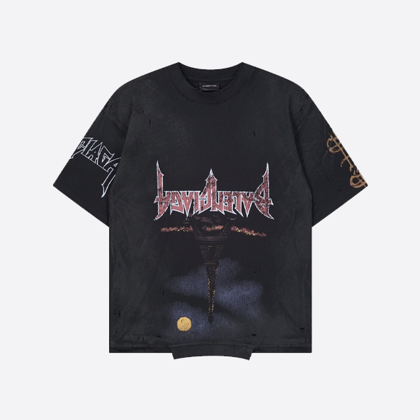 バレンシアガ パリ ムーン アップサイド ダウン Tシャツ オーバーサイズ ブラック フェード