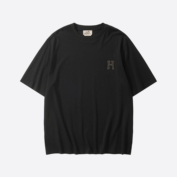 エルメス「H'Cheval」レザーディテールTシャツ（ブラック）