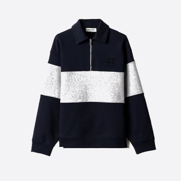 ミュウミュウブルーグレー ハーフジップ ポロ スウェットシャツ