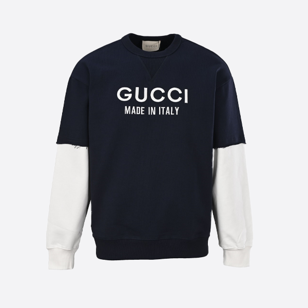 グッチ 24FW 刺繍入りレターロゴパッチワークフェイクツーピーススウェットシャツ