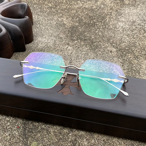 クロームハーツ CHリムレススクエア シルバー×ゴールドクロス柄