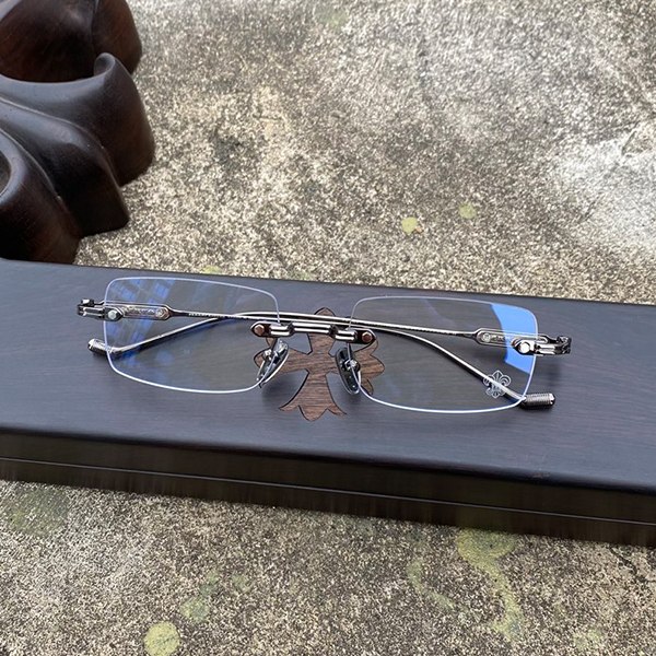 クロームハーツ CH リムレス クロスパターン ガンメタルメガネ