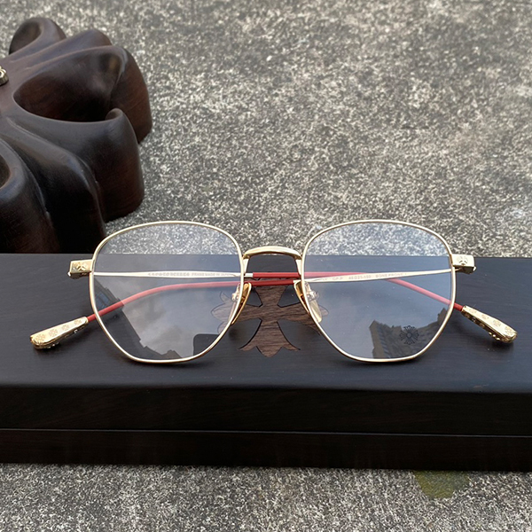 クロームハーツ CH 超軽量 純チタン クロスメガネ (レッド&ゴールド)