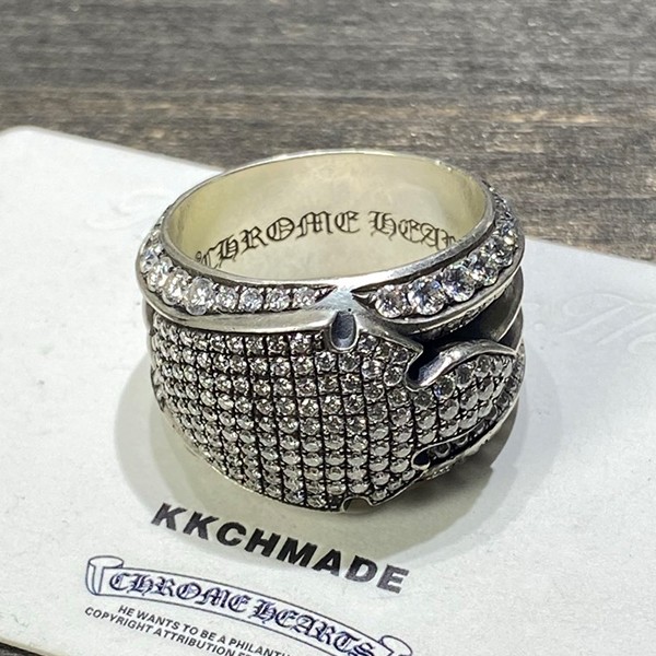 クロームハーツ VVSフルダイヤモンドインレイスターリングシルバーフレームリング