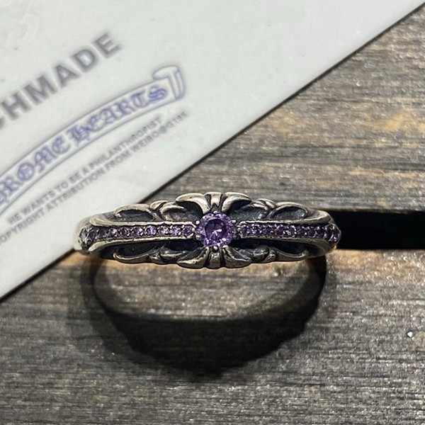 クロームハーツ パープルダイヤモンドインレイナローキーパーリング