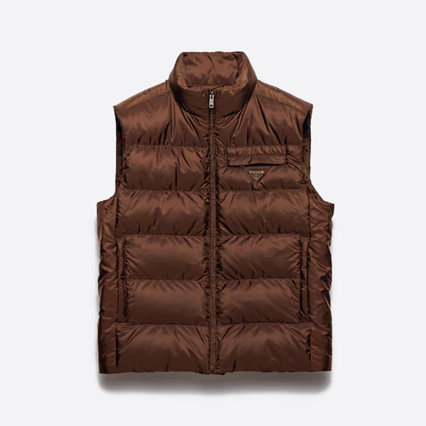 プラダ キルティング トライアングル マイクロロゴ ベスト ブラウン