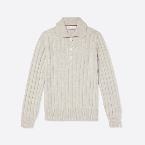 ブルネロ・クチネリ ラペルボタンダウンセーター