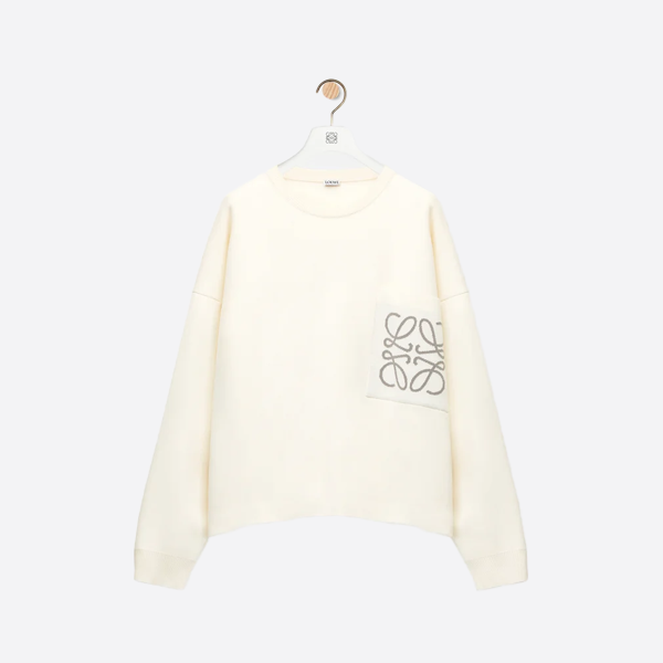 ロエベ ジャカードポケット クルーネック セーター ホワイト