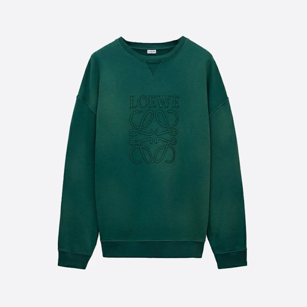 ロエベ 刺繍ロゴ クルーネック スウェットシャツ グリーン