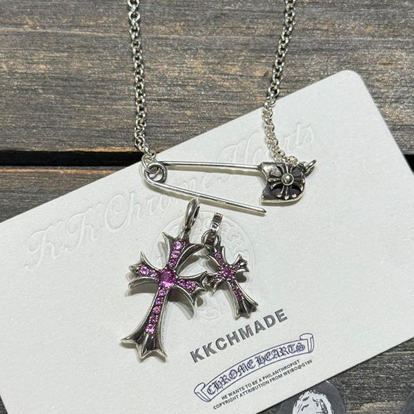 クロームハーツ 925シルバーピンクダイヤモンドダブルクロス