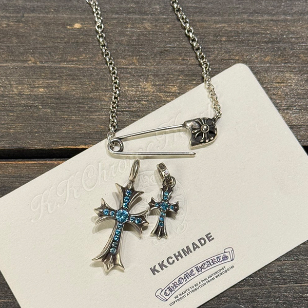 クロームハーツ 925シルバーアクアマリンダブルクロス