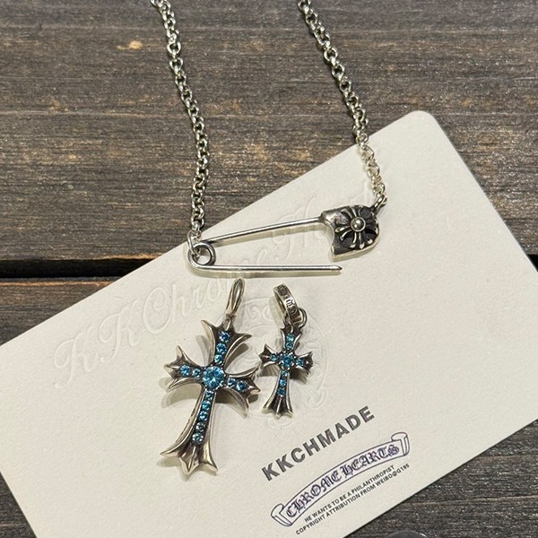 クロームハーツ 925シルバーアクアマリンダブルクロス