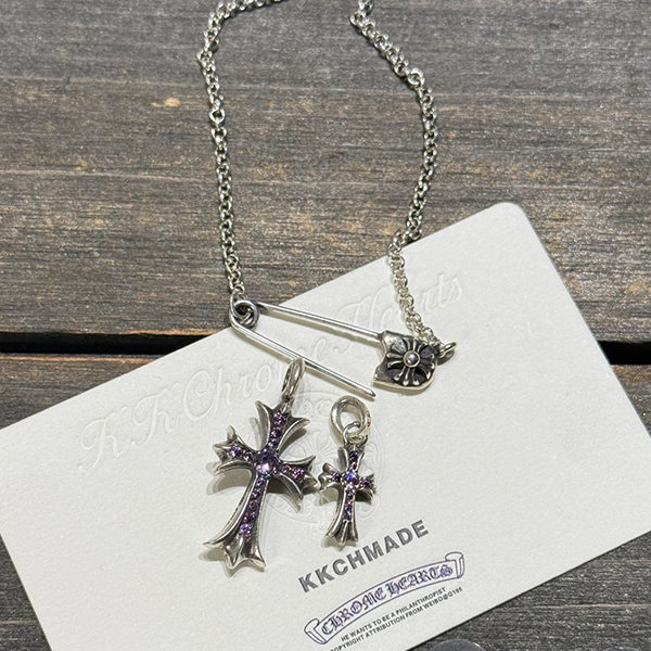 クロームハーツ 925シルバーパープルダイヤモンドダブルクロス