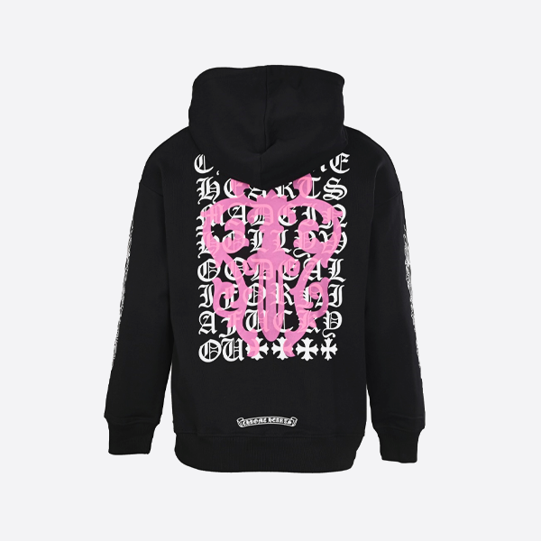 Chrome Hearts パープルソード サンスクリットハンド クロス プリント フード付きスウェットシャツ、ブラック