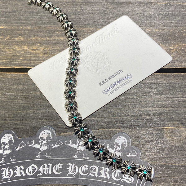 クロームハーツ スターリングシルバー グリーンダイヤモンド タイニープラスブレスレット