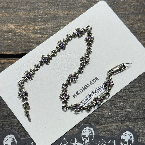 クロームハーツ パープルダイヤモンド タイニーE ファインクロスブレスレット