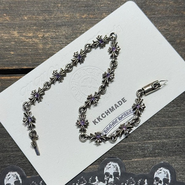 クロームハーツ パープルダイヤモンド タイニーE ファインクロスブレスレット