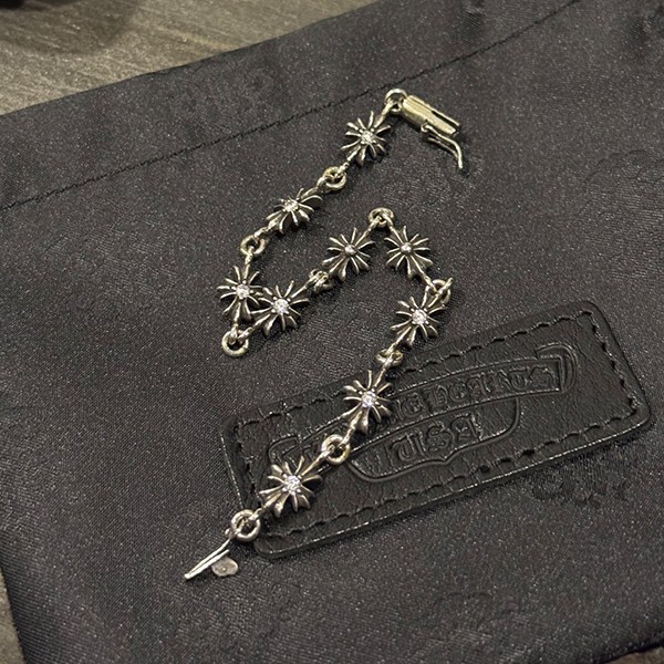 クロームハーツ スターリングシルバー タイニーEクロスブレスレット ダイヤモンドフルセット