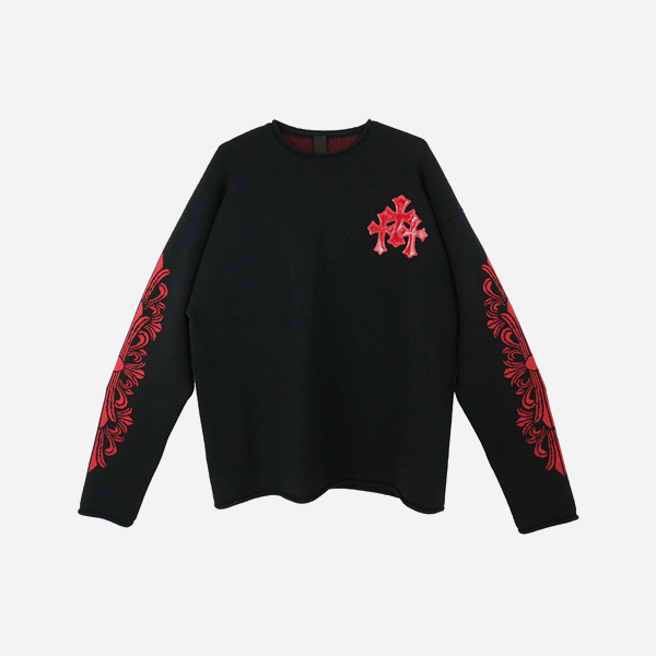 クロームハーツの黒と赤のパッチワークセーター