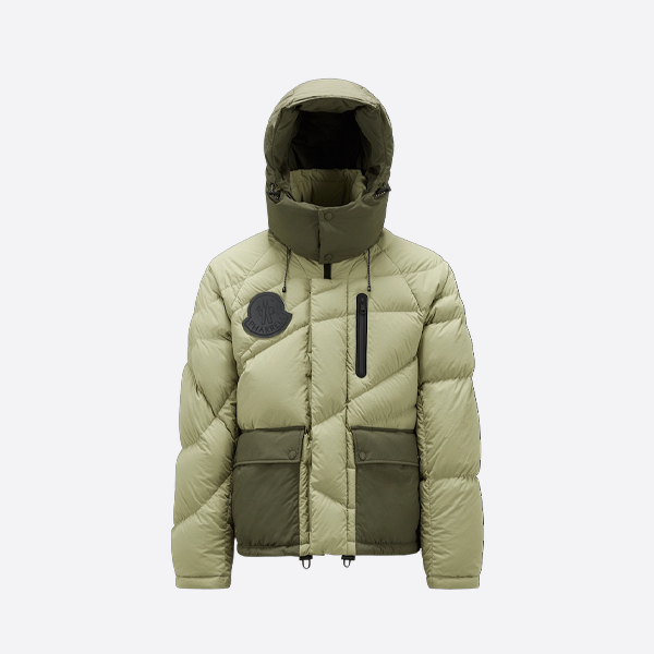 モンクレールのパッチワーク防水ナイロンステッチフード付きショートダウンジャケット