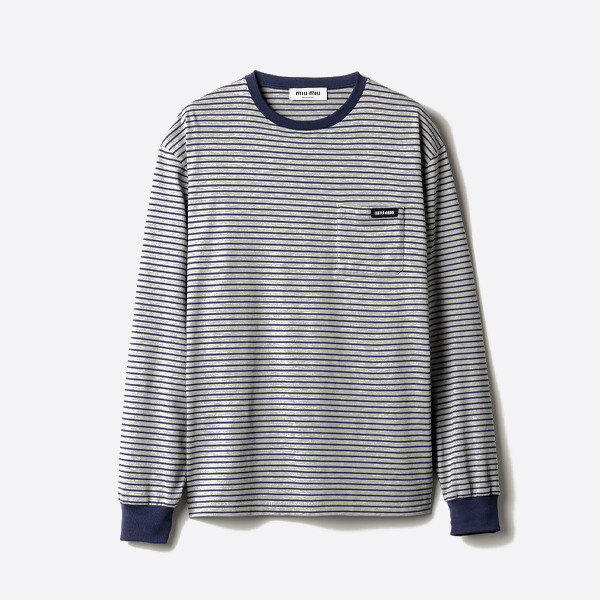 ミュウミュウ グレー ストライプ 長袖Tシャツ