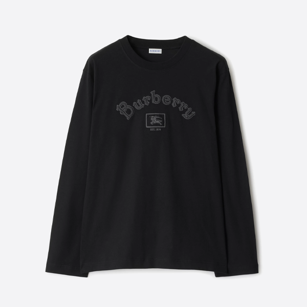 バーバリーのスクエアフレームの馬の長袖Tシャツ、ブラック