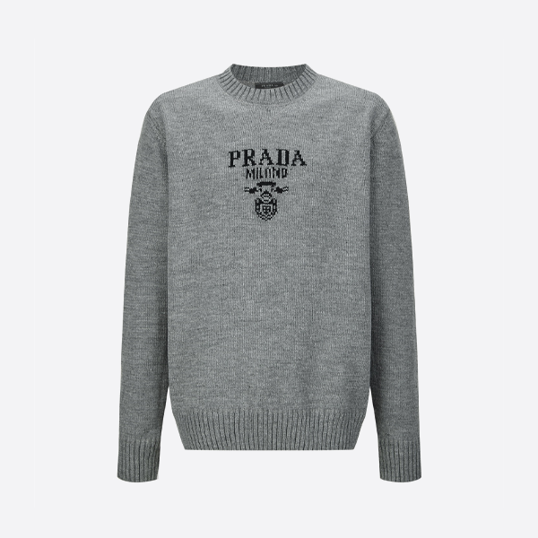 プラダ ジャカードロゴ ニットセーター、グレー