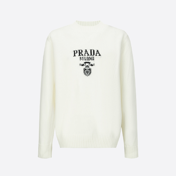 プラダ ジャカードロゴ ニットセーター、ホワイト