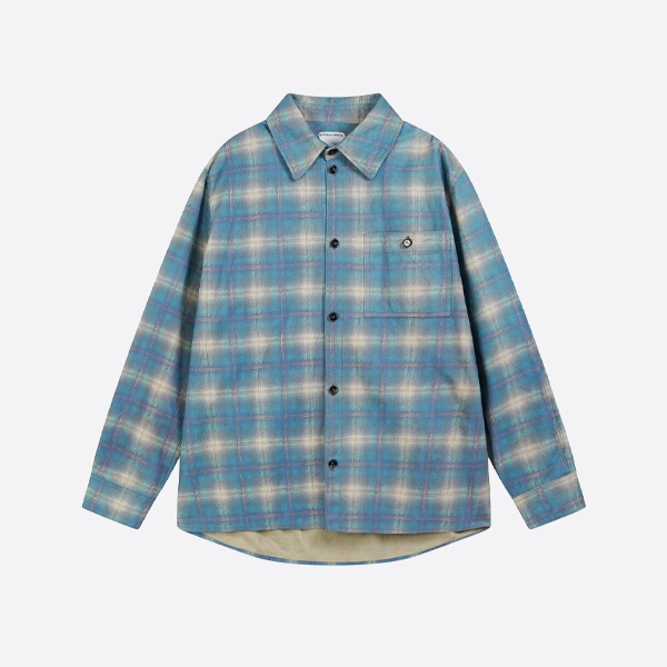 ボッテガ・ヴェネタ レザー ブルーチェックシャツ