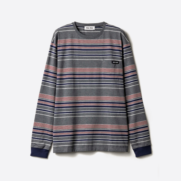 ミュウミュウのストライプ柄カラーブロック長袖Tシャツ
