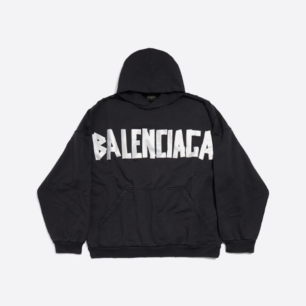 バレンシアガ クラシック マスキングテープ ウォッシュド リップド フード付きスウェットシャツ