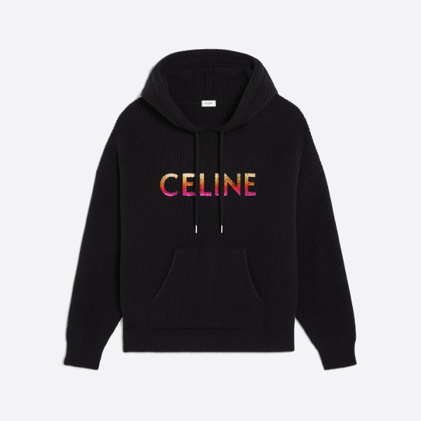 セリーヌのスパンコール刺繍フード付きニットウェア