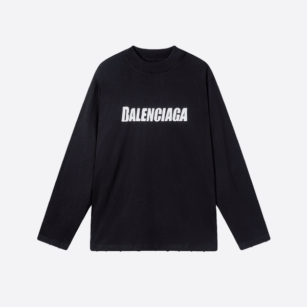 バレンシアガのリップロゴ長袖ブラックシャツ