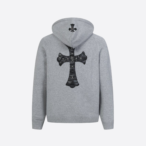 Chrome Hearts パッチレザーラベルニットフード付きセーターカーディガン